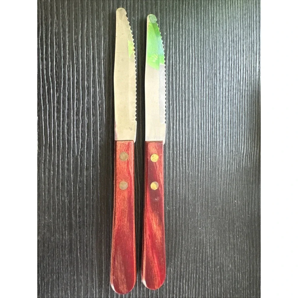 Set of 2 Tramontina Stainless Brazil Wood Handle Steak Knives 4